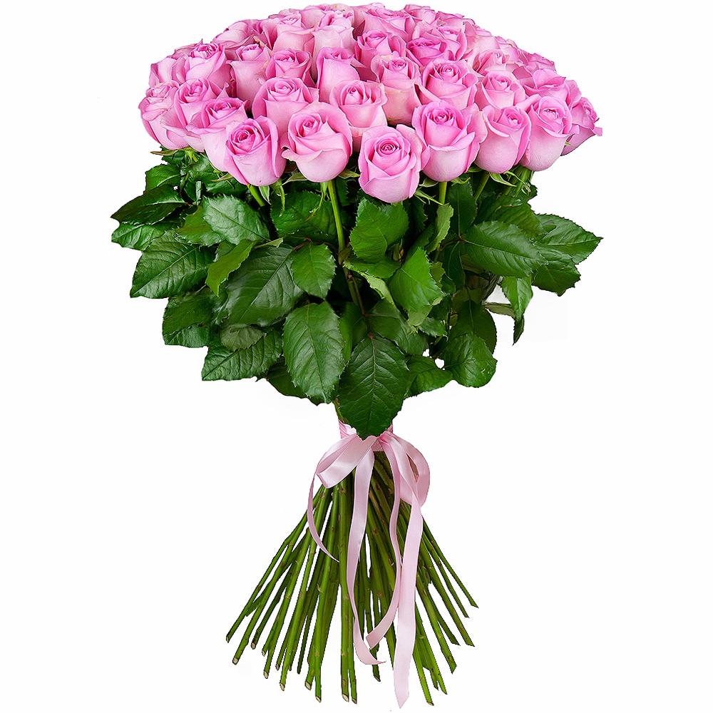 Букет из 5 розовых роз в крафте с лентой, 50 см, Россия