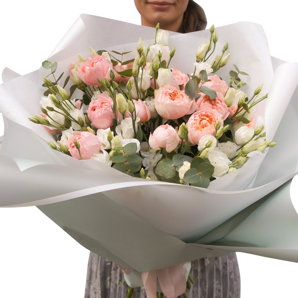 Букет из роз и лизиантусов «Изысканный комплимент»