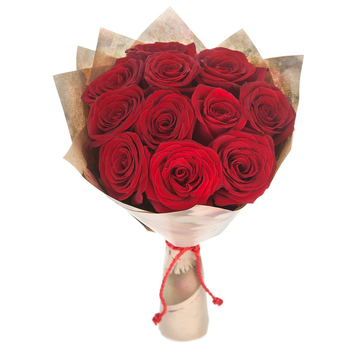 Букет из 3 красных роз в крафте с лентой красной, 50 см, Россия